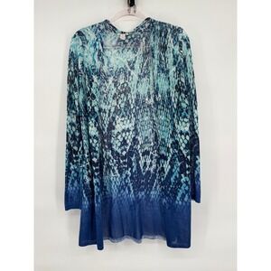 Chicos Size‎ 1 Blue Snake Print Knit Lightweight Long Sleeve Cardigan